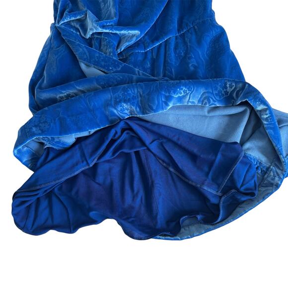 Atlein Draped Floral Design Cobalt Blue Velvet Dress Women’s Size 4 Small - Picture 9 of 12